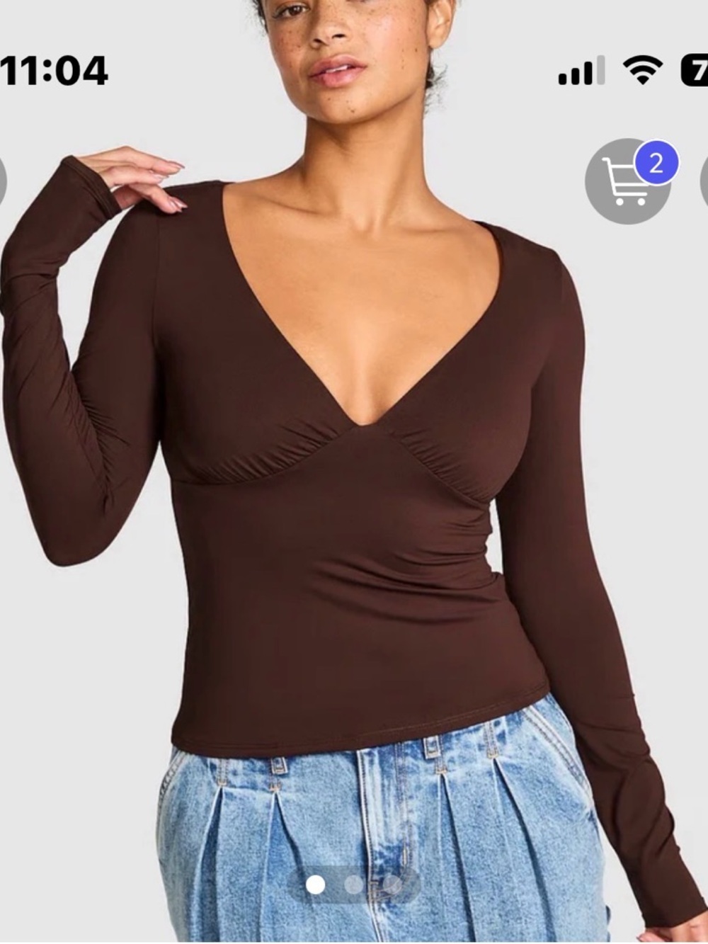 Pink Victoria’s Secret Brown V-Neck Long Sleeve Women's Top large